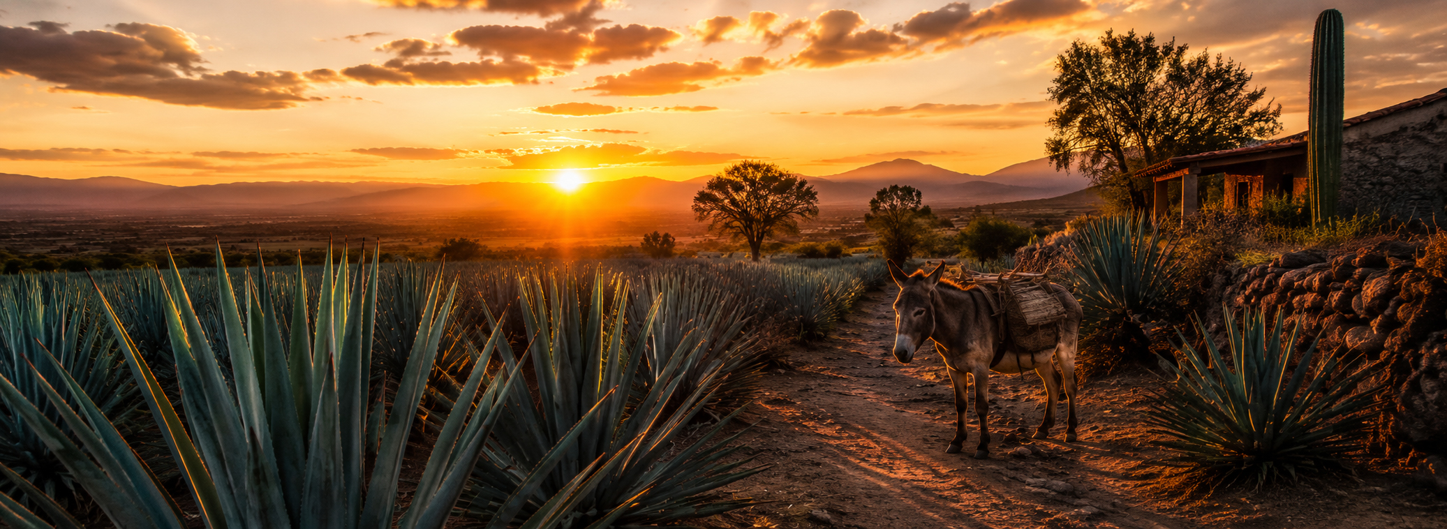 Agavenlandschaft in Mexiko als Heimat traditioneller Agavenspirituosen