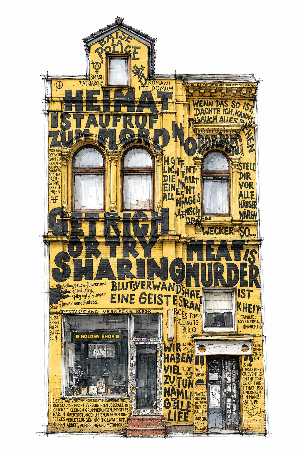 Gezeichnete Illustration des Golden Shop im Bremer Viertel