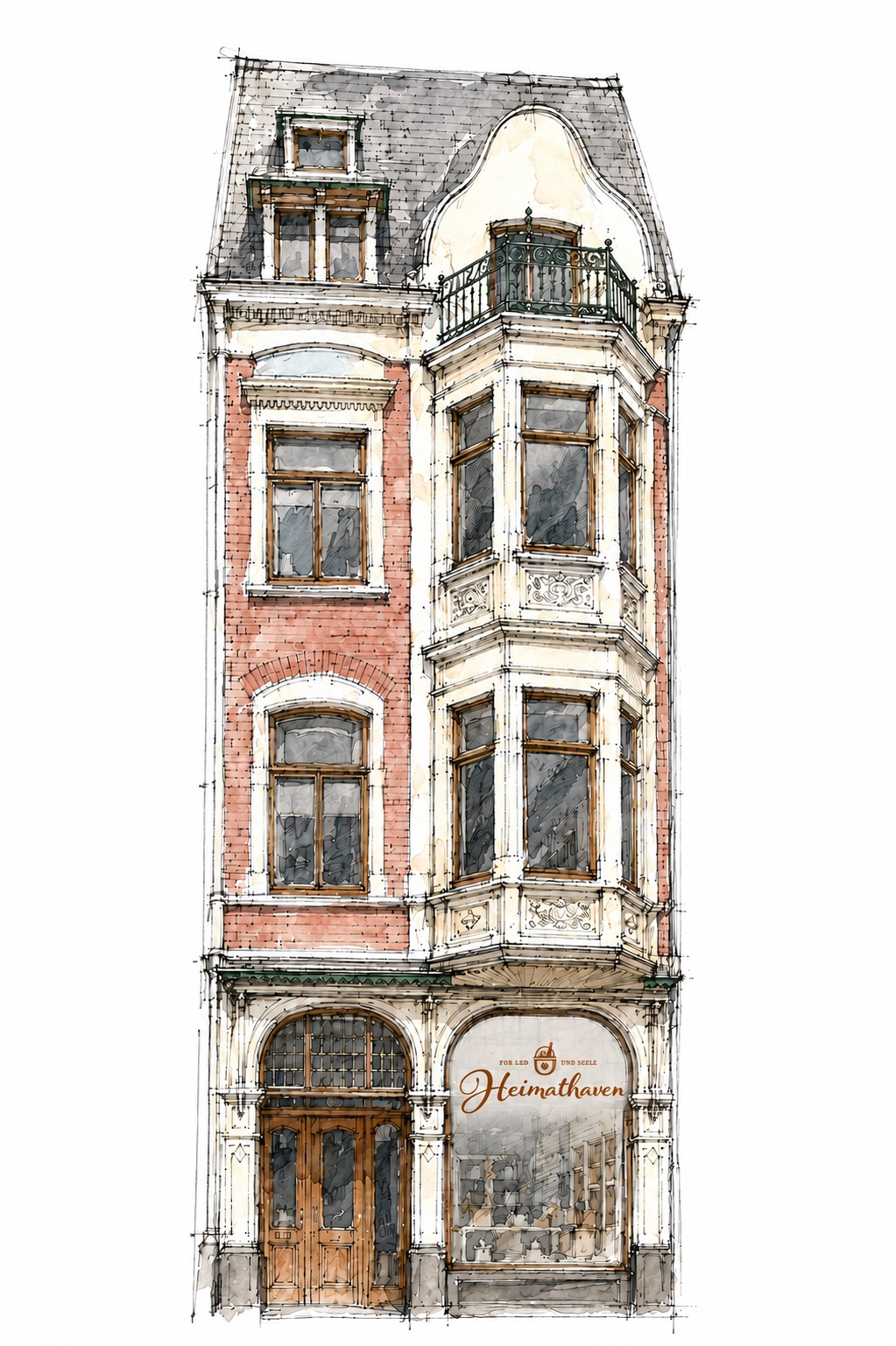 Gezeichnete Illustration des Heimathaven-Hauses im Bremer Viertel