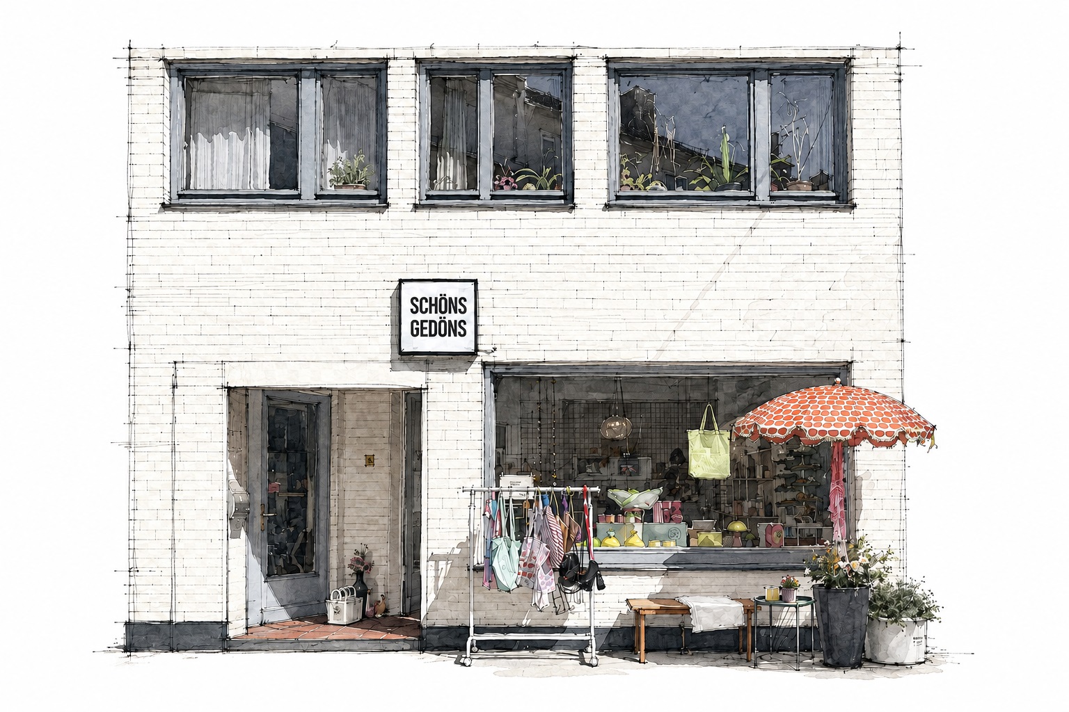 Gezeichnete Illustration des Ladens Schöns Gedöns im Bremer Viertel