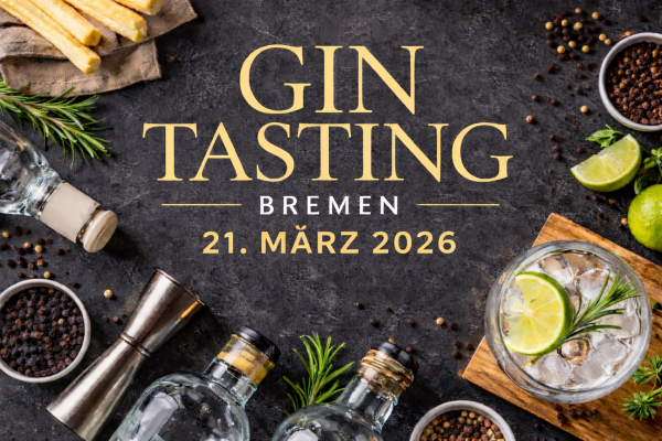 Gin Tasting im Heimathaven Bremen am 21.03.2026: 5 Gins im Nosingglas, Tonics, Botanicals, Cocktail & Snacks. Exklusiv für 16 Gäste – auch als Gutschein erhältlich.